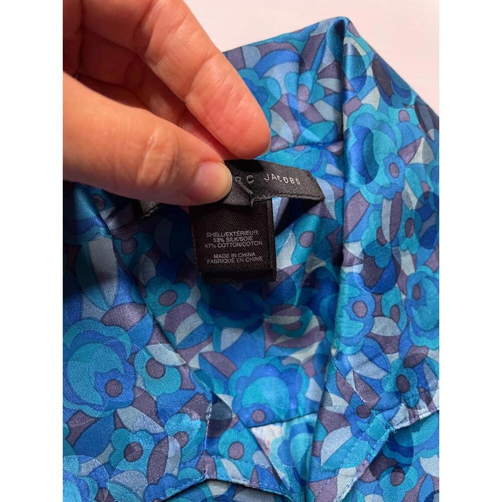 Marc By Marc Jacobs Silk Blend Floral Print Cap Sleeve Shirt Dress Blue 4 Tie - Picture 8 of 9
